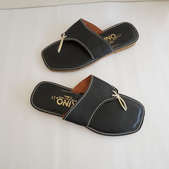Kino Other - Kino Thong Leather Sandals Mens 13 Black Rope Preppy Nautical Beach Summer USA